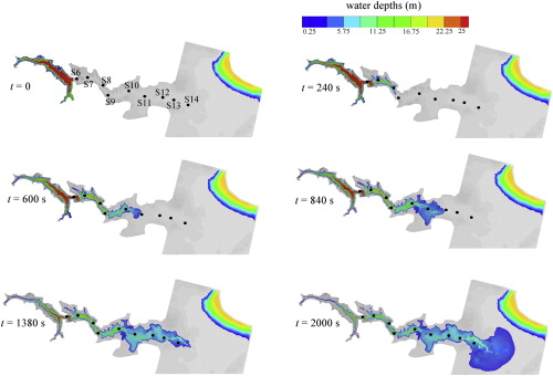 Simulazione della propagazione dell’onda di piena conseguente alla rottura della diga del Malpasset (Francia, 1959).