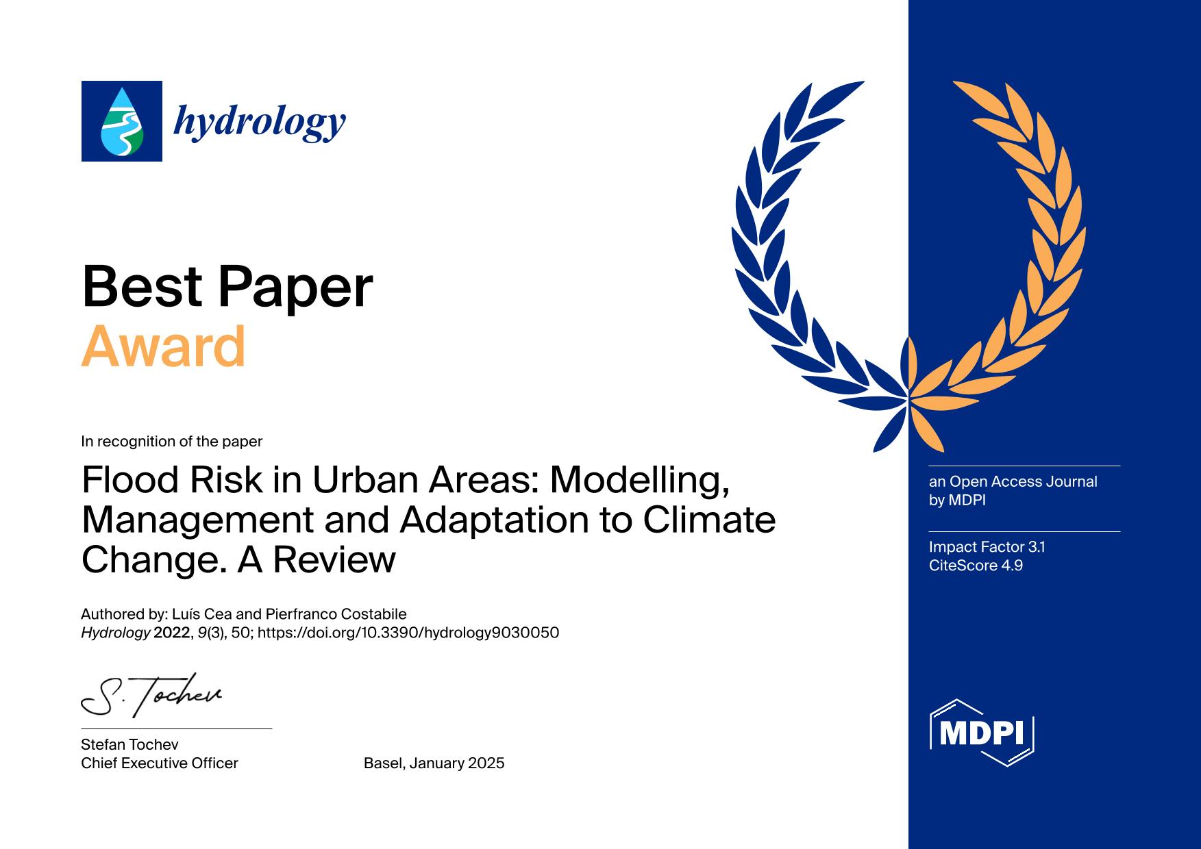 Hydrology 2022 Best Paper Awards 
